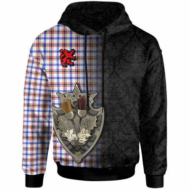 Scottish Boswell Modern Clan Tartan Hoodie - Half Thistle Flowers Celtic Design Front Side Tartan Plaid