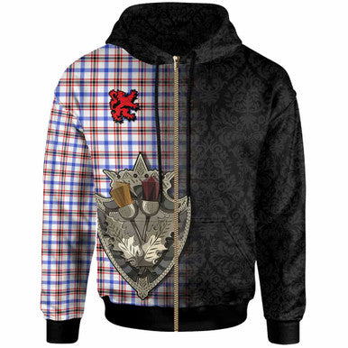 Scottish Boswell Modern Clan Tartan Hoodie - Half Thistle Flowers Celtic Design Zip-up Tartan Plaid