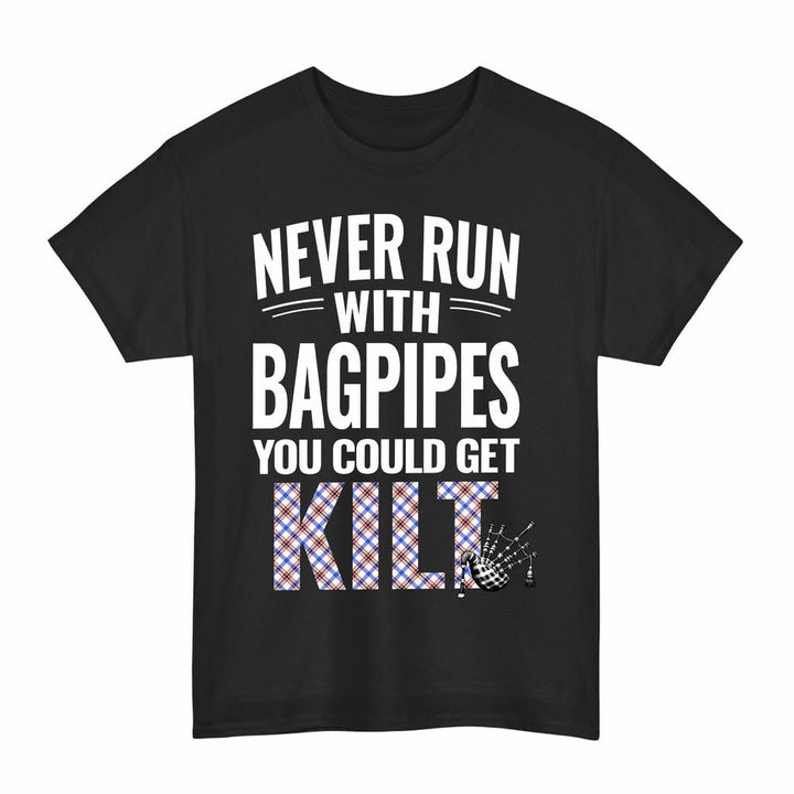 Scottish Boswell Modern Clan Tartan Never Run With Bagpipes T-Shirt Tartan Plaid Black Color