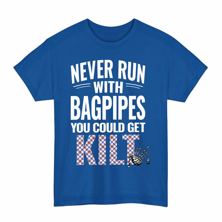 Scottish Boswell Modern Clan Tartan Never Run With Bagpipes T-Shirt Tartan Plaid Royal Color
