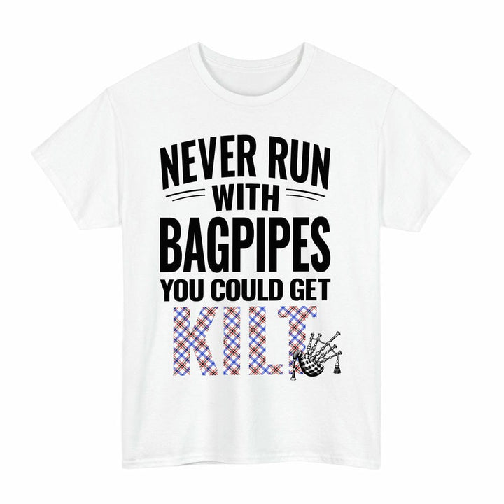 Scottish Boswell Modern Clan Tartan Never Run With Bagpipes T-Shirt Tartan Plaid White Color