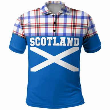 Scottish Boswell Modern Clan Tartan Polo Shirt - Lion Rampant of Scotland With Flag Front Side Tartan Plaid