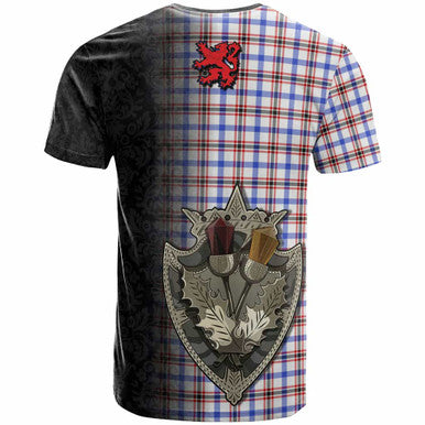 Scottish Boswell Modern Clan Tartan T-Shirt - Half Thistle Flowers Celtic Design Back Side Tartan Plaid