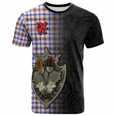 Scottish Boswell Modern Clan Tartan T-Shirt - Half Thistle Flowers Celtic Design Front Side Tartan Plaid