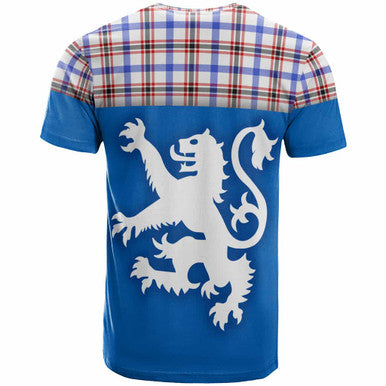 Scottish Boswell Modern Clan Tartan T-Shirt - Lion Rampant of Scotland With Flag Back Side Tartan Plaid
