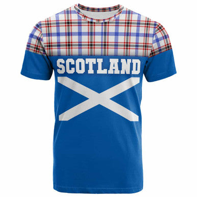 Scottish Boswell Modern Clan Tartan T-Shirt - Lion Rampant of Scotland With Flag Front Side Tartan Plaid