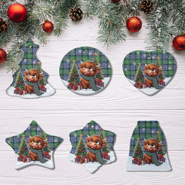 Scottish Bowie Ancient Clan Tartan Ceramic Ornament Cute Highland Cow Christmas All Style Tartan Plaid