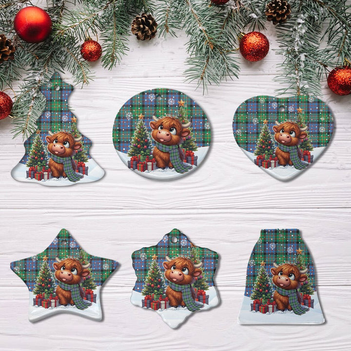 Scottish Bowie Ancient Clan Tartan Ceramic Ornament Cute Highland Cow Christmas All Style Tartan Plaid
