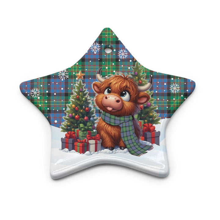 Scottish Bowie Ancient Clan Tartan Ceramic Ornament Cute Highland Cow Christmas Star Style Tartan Plaid