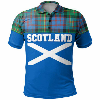 Scottish Bowie Ancient Clan Tartan Polo Shirt - Lion Rampant of Scotland With Flag Front Side Tartan Plaid