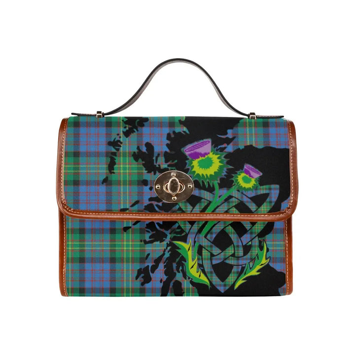 Scottish Bowie Ancient Clan Tartan Waterproof Canvas Bag With Thistle Tartan Plaid 1