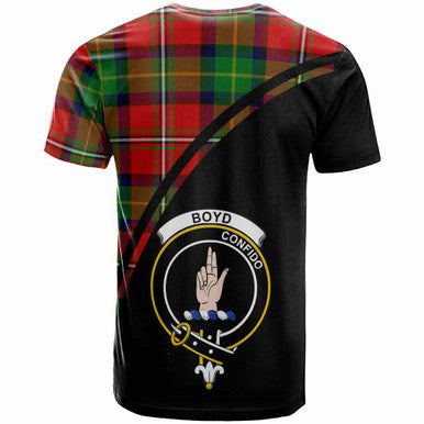 Scottish Boyd Clan Crest Tartan Curve T-Shirt Back Side Tartan Plaid