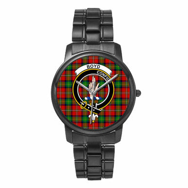 Scottish Boyd Clan Crest Tartan Folding Clasp Steel Quartz Watches Tartan Plaid Black 1