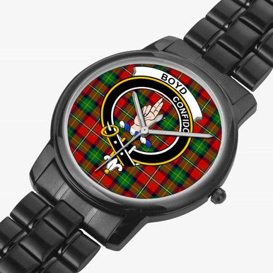 Scottish Boyd Clan Crest Tartan Folding Clasp Steel Quartz Watches Tartan Plaid Black 2