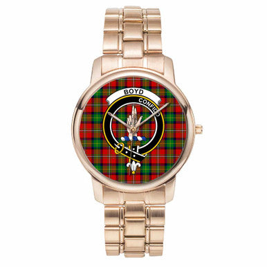 Scottish Boyd Clan Crest Tartan Folding Clasp Steel Quartz Watches Tartan Plaid Rose Gold 1