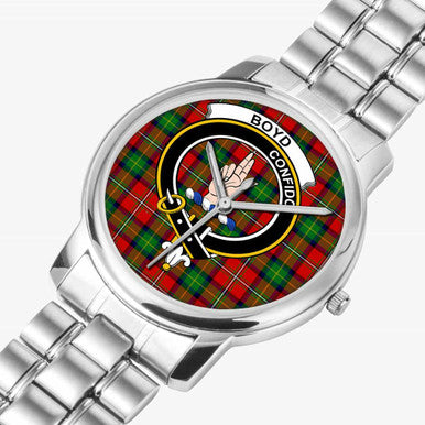 Scottish Boyd Clan Crest Tartan Folding Clasp Steel Quartz Watches Tartan Plaid Silver 2