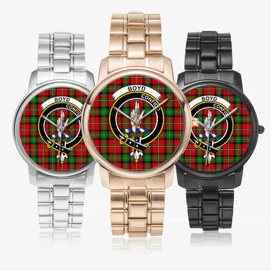 Scottish Boyd Clan Crest Tartan Folding Clasp Steel Quartz Watches Tartan Plaid All