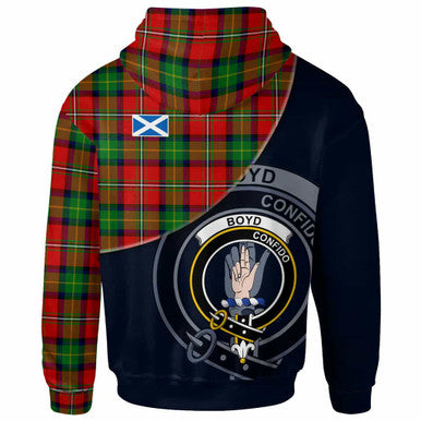 Scottish Boyd Clan Crest Tartan Hoodie - Bend Style Back Side Tartan Plaid