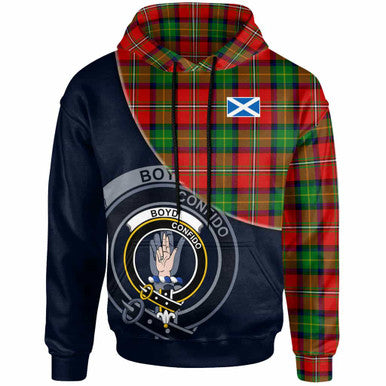 Scottish Boyd Clan Crest Tartan Hoodie - Bend Style Front Side Tartan Plaid