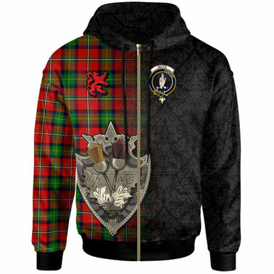 Scottish Boyd Clan Crest Tartan Hoodie - Half Thistle Flowers Celtic Design Zip-up Tartan Plaid
