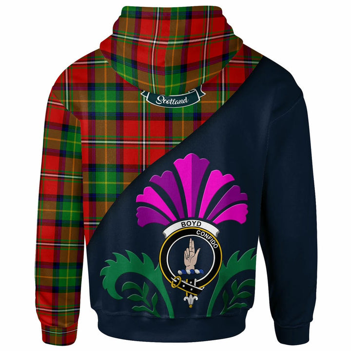 Scottish Boyd Clan Crest Tartan Hoodie - Scotland Thistle Style Back Side Tartan Plaid