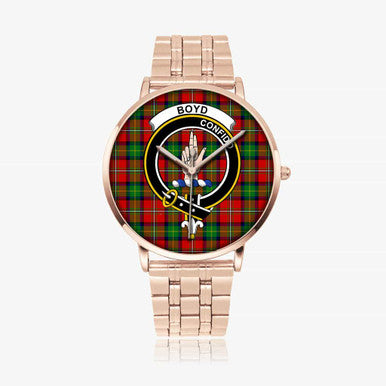 Scottish Boyd Clan Crest Tartan Instafamous Steel Quartz Watches Tartan Plaid Rose Gold 1
