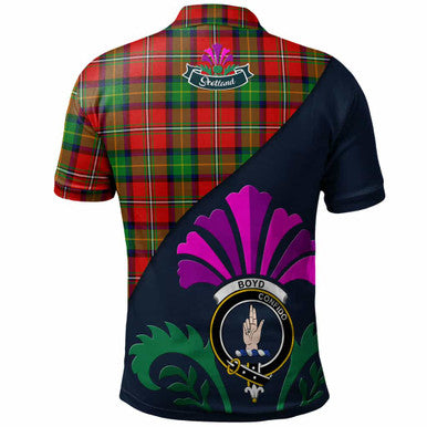 Scottish Boyd Clan Crest Tartan Polo Shirt - Scotland Thistle Style Back Side Tartan Plaid