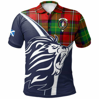 Scottish Boyd Clan Crest Tartan Polo Shirt - Scottish Flag With Lion Front Side Tartan Plaid