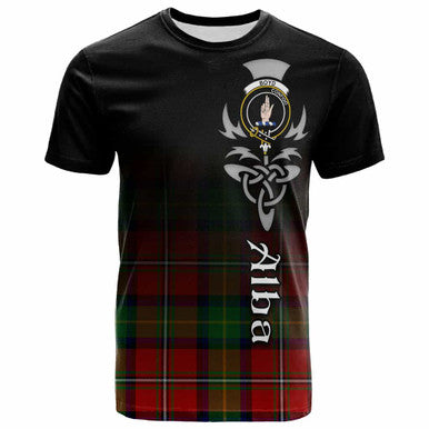Scottish Boyd Clan Crest Tartan T-Shirt - Alba Gu Brath Family Crest Celtic Inspired Front Side Tartan Plaid