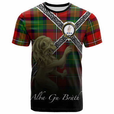 Scottish Boyd Clan Crest Tartan T-Shirt - Celtic With Scotland Lion Front Side Tartan Plaid