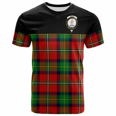 Scottish Boyd Clan Crest Tartan T-Shirt - Horizontal Style Front Side Tartan Plaid