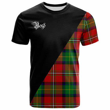 Scottish Boyd Clan Crest Tartan T-Shirt - Military Logo Front Side Tartan Plaid