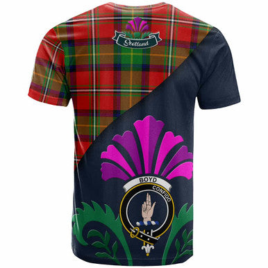 Scottish Boyd Clan Crest Tartan T-Shirt - Scotland Thistle Style Back Side Tartan Plaid
