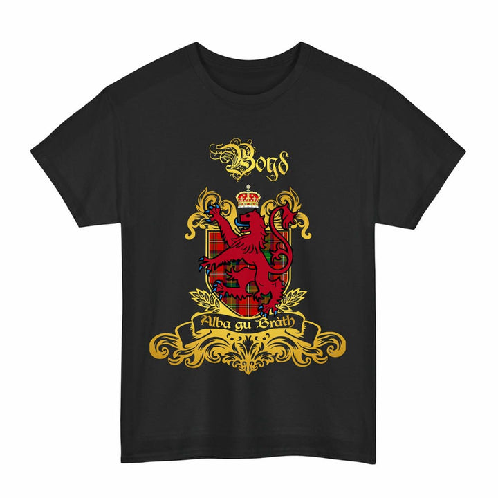Scottish Boyd Clan Tartan Lion Rampant of Scotland T-Shirt Tartan Plaid Black Color