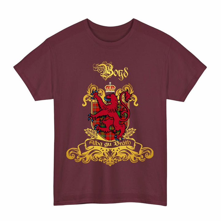 Scottish Boyd Clan Tartan Lion Rampant of Scotland T-Shirt Tartan Plaid Maroon Color