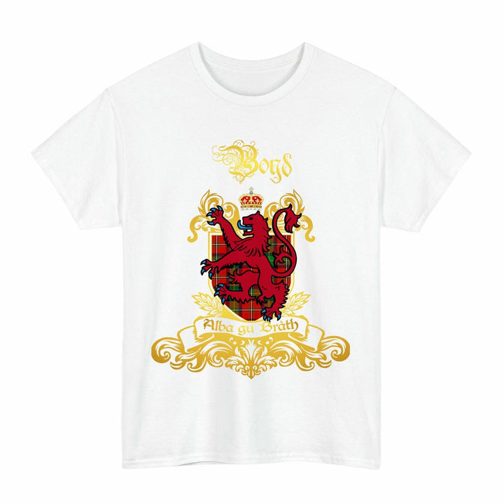 Scottish Boyd Clan Tartan Lion Rampant of Scotland T-Shirt Tartan Plaid White Color