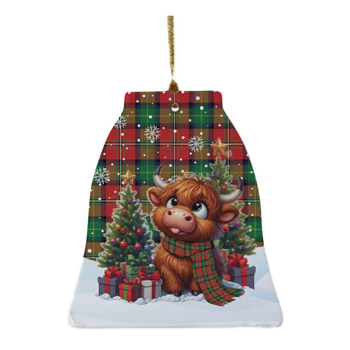 Scottish Boyd Modern Clan Tartan Ceramic Ornament Cute Highland Cow Christmas Bell Style Tartan Plaid