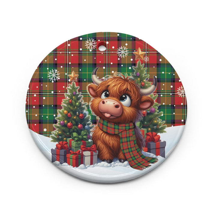 Scottish Boyd Modern Clan Tartan Ceramic Ornament Cute Highland Cow Christmas Circle Style Tartan Plaid