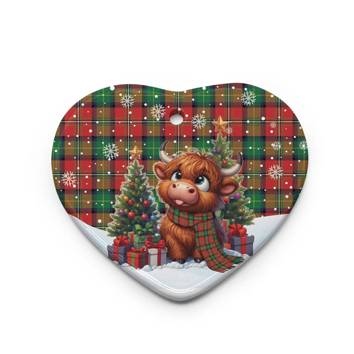 Scottish Boyd Modern Clan Tartan Ceramic Ornament Cute Highland Cow Christmas Heart Style Tartan Plaid