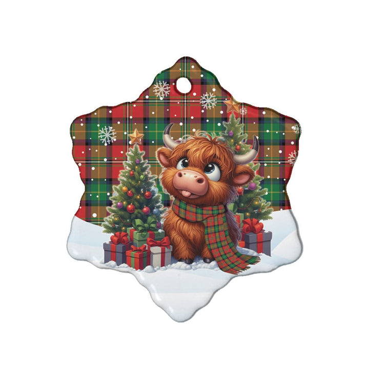Scottish Boyd Modern Clan Tartan Ceramic Ornament Cute Highland Cow Christmas Snow Flake Style Tartan Plaid