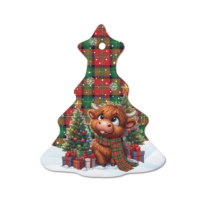 Scottish Boyd Modern Clan Tartan Ceramic Ornament Cute Highland Cow Christmas Tree Style Tartan Plaid