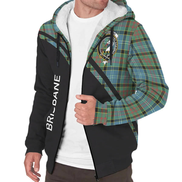 Scottish Brisbane Clan Crest Tartan Curve Sherpa Hoodie