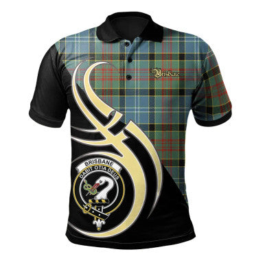 Scottish Brisbane modern Clan Crest Tartan Polo Shirt Believe in Me Front Side Tartan Plaid