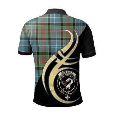 Scottish Brisbane modern Clan Crest Tartan Polo Shirt Believe in Me Back Side Tartan Plaid