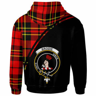 Scottish Brodie Clan Crest Tartan Curve Hoodie Back Side Tartan Plaid