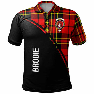 Scottish Brodie Clan Crest Tartan Curve Polo Shirt Front Side Tartan Plaid