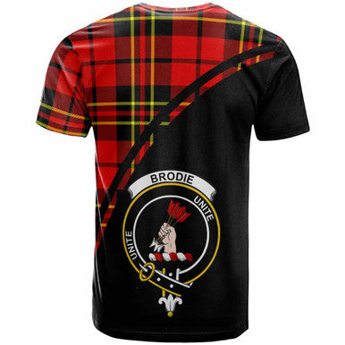 Scottish Brodie Clan Crest Tartan Curve T-Shirt Back Side Tartan Plaid