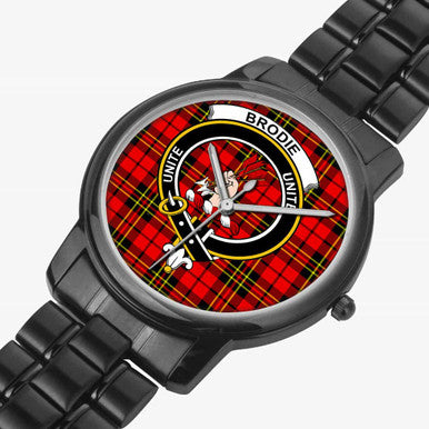 Scottish Brodie Clan Crest Tartan Folding Clasp Steel Quartz Watches Tartan Plaid Black 2