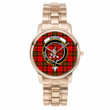 Scottish Brodie Clan Crest Tartan Folding Clasp Steel Quartz Watches Tartan Plaid Rose Gold 1
