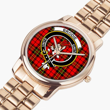 Scottish Brodie Clan Crest Tartan Folding Clasp Steel Quartz Watches Tartan Plaid Rose Gold 2
